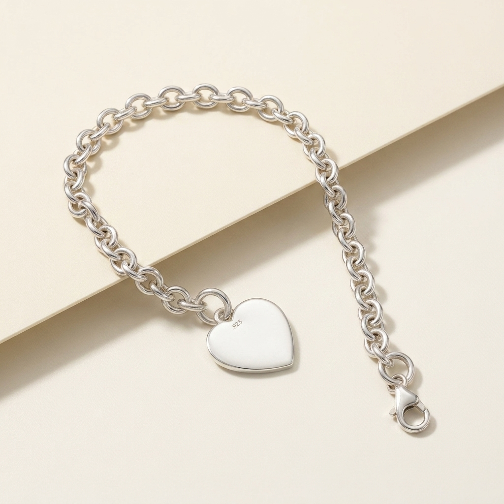 Lulu - Sterling Silver .925 Vintage Engraveable Heart On Cable Chain Bracelet - Brand New!