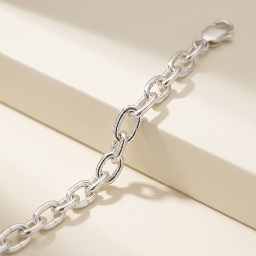 Neve - Sterling Silver .925 Vintage Solid Oval Rolo Belcher Chain Bracelet - Brand New!