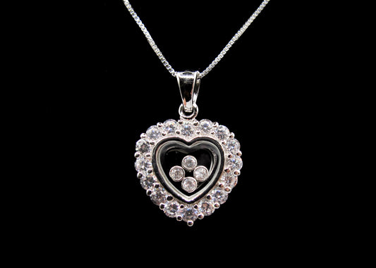 Madison- Sterling Silver Heart Pendant with Floating CZ'z on a Sterling Silver Chain