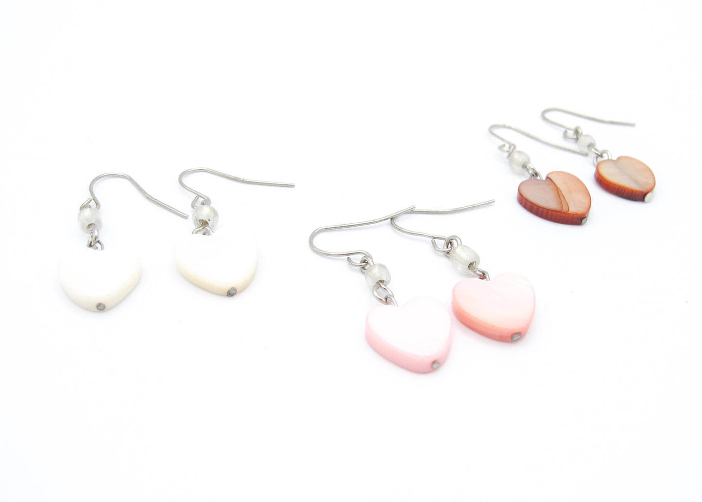 Janelle - 3 pairs Mother of Pearl Heart Shape Earrings