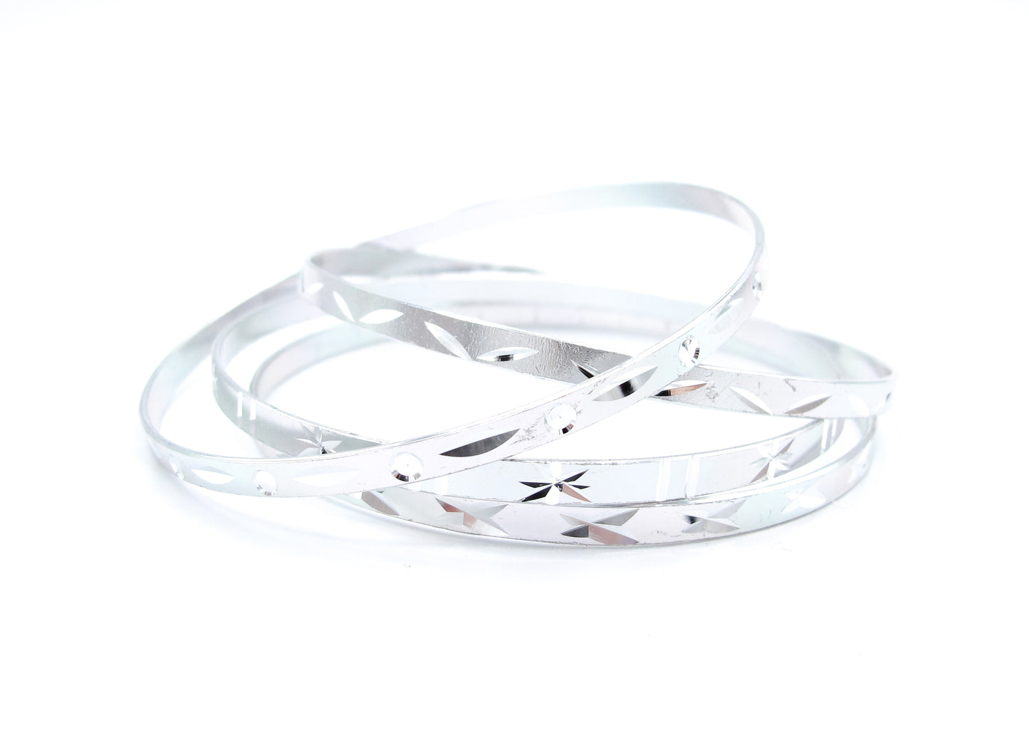 Jade - 4-Pak Engraved Aluminum Metallic Bangles, Asst Styles/Colors