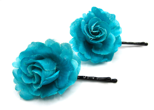 Fallyn -Small Fabric Hair Roses on bobby pins