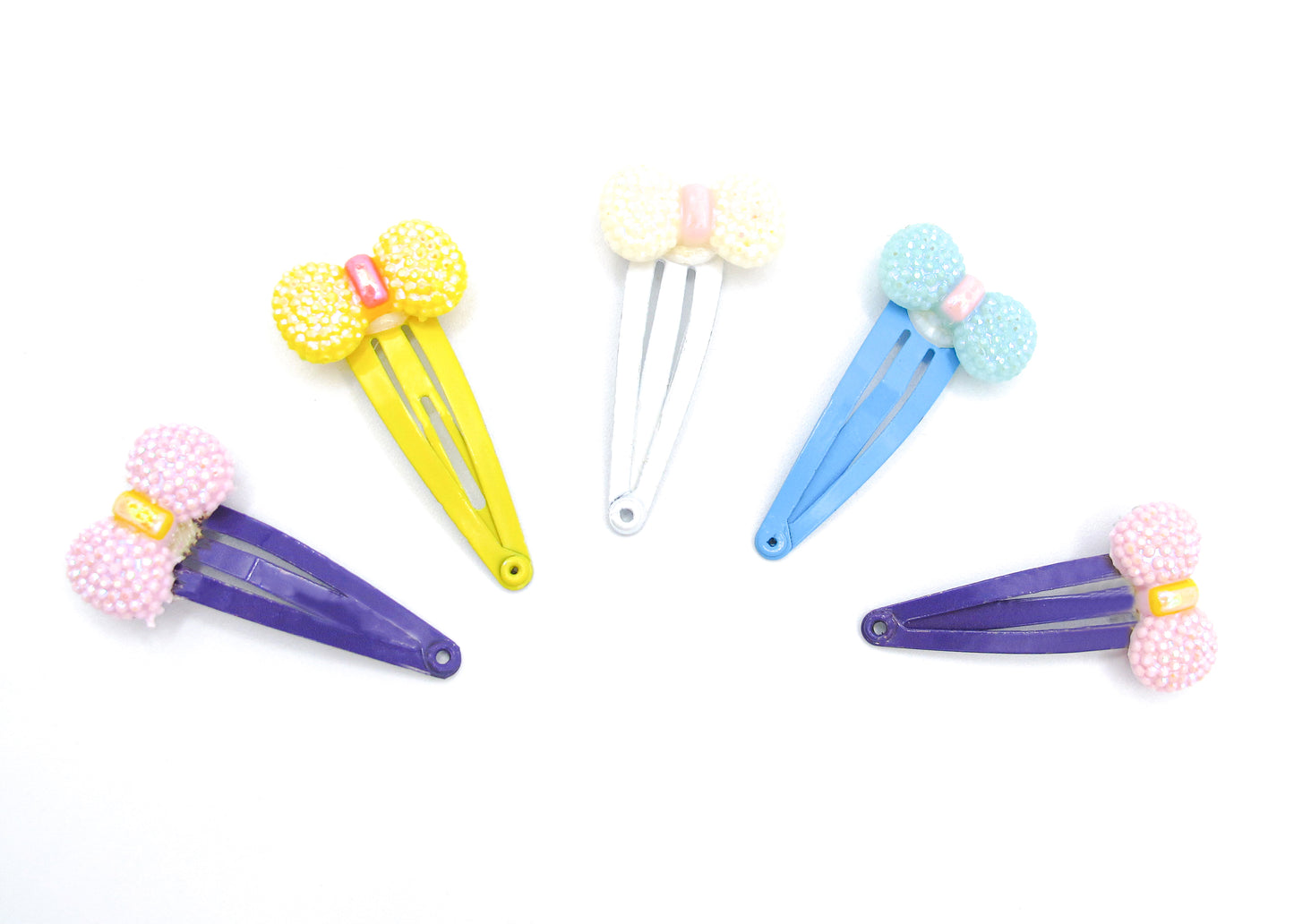 Breanna - 5-Pak Small Snap Clips With Plastic A/B Finish Bows, Asst Colors