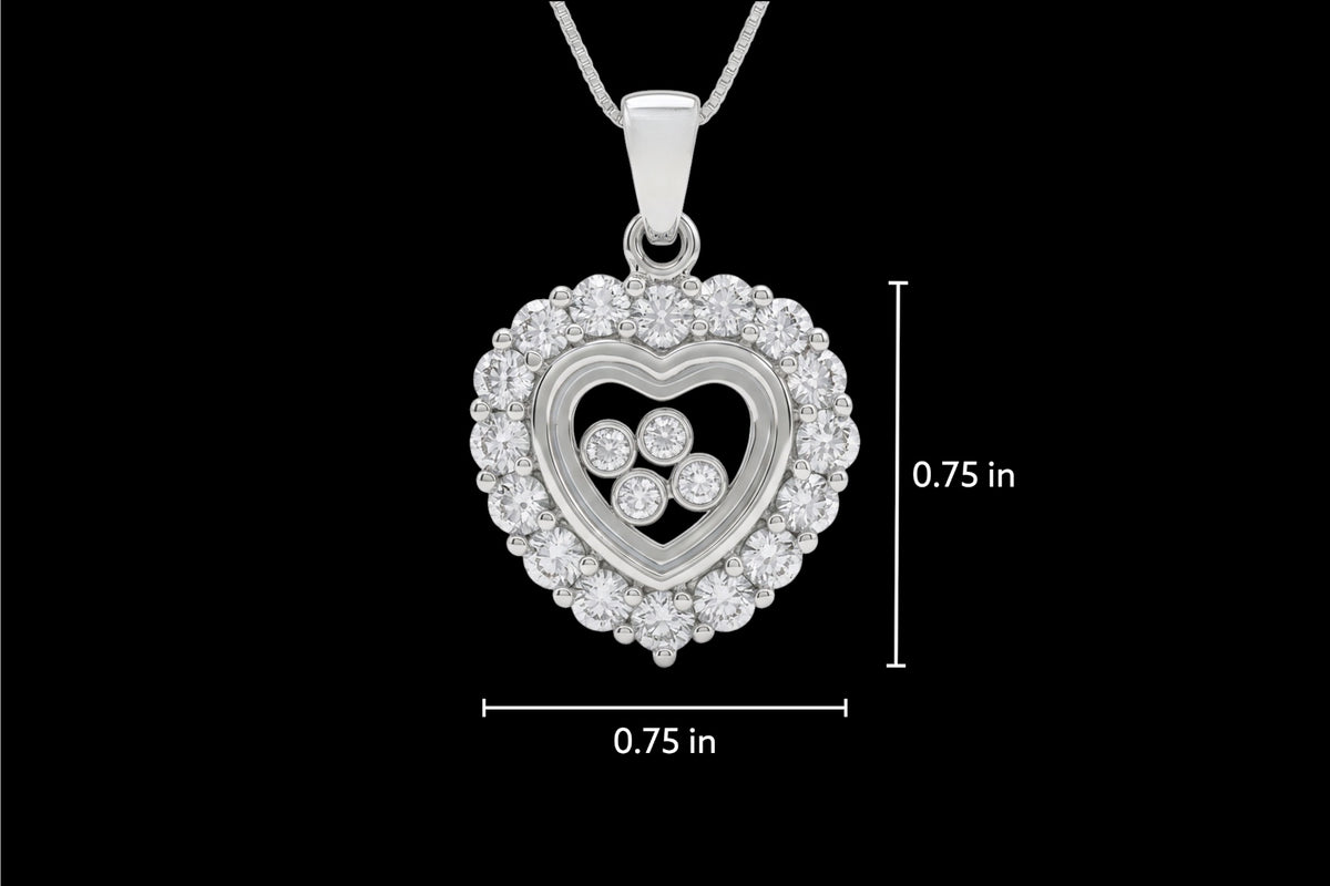 Madison - Pendentif en forme de cœur en argent sterling avec zircones cubiques flottants sur une chaîne en argent sterling