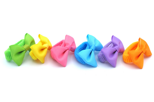 Ensley - 6-Pak Kids Small Bows  with Soft Stretch Ponytailers in asst colors