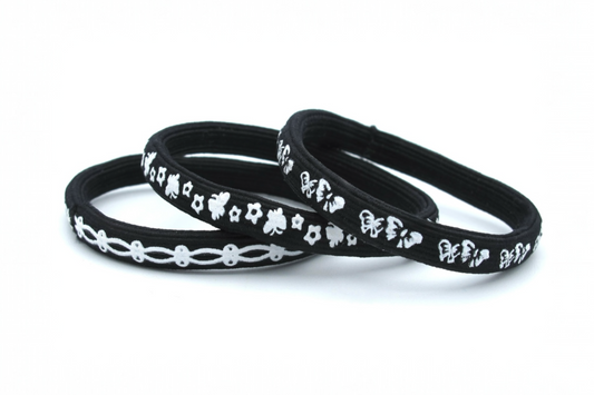 Elaina - 3-Pak Super Grip Black Hair Elastics in asst printed designs