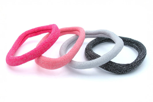 Elisabeth - 4-pak Large Soft Stretch Glitter Material Ponytailers in asst colors
