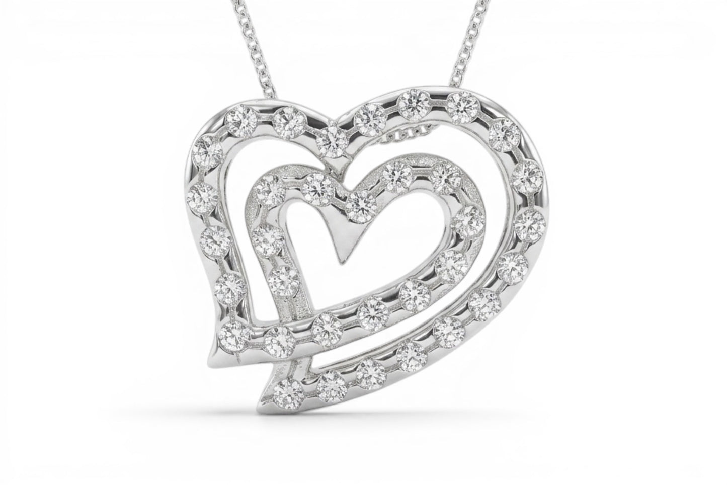 Lumina - Pendentif double cœur en argent sterling avec zircones cubiques sur une chaîne en argent sterling