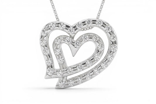 Lumina- Sterling Silver Double Heart Pendant with CZ’s on a Sterling Silver Chain