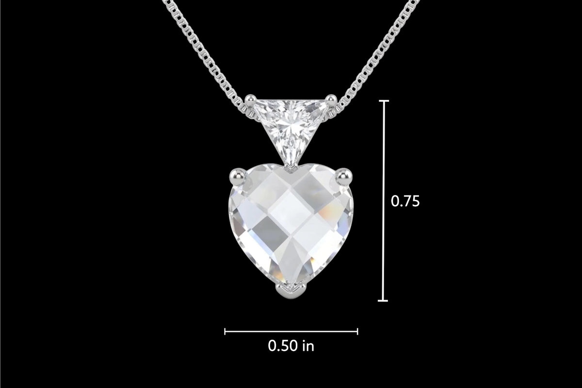 Mia - Pendentif en argent sterling avec zircone cubique triangulaire et véritable forme de cœur en cristal sur une chaîne en argent sterling
