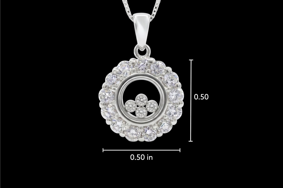 Isabella - Pendentif circulaire en argent sterling avec zircons cubiques flottants sur une chaîne en argent sterling