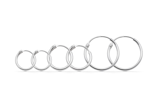 Mabel - .925 Sterling Silver Sleeper Hoops, 3 Pairs: 1Pr-10mm, 1Pr-12mm, 1Pr-14mm