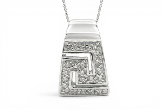 Amelia- Sterling Silver Roman Pattern Pendant with CZ’s on a Sterling Silver Chain