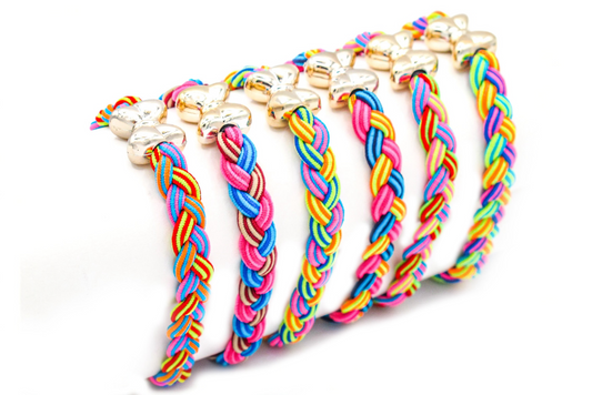 Eloise - 6-Pak Multi-Color Braided Ponytailers with Gold Bows