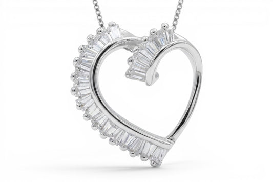 Elara- Sterling Silver Heart Pendant with Baguette CZ’s on a Sterling Silver Chain