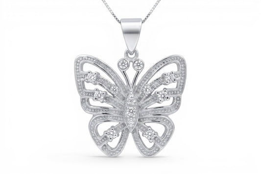 Nadia - Sterling Silver Butterfly Pendant with CZ’s on a Sterling Silver Chain