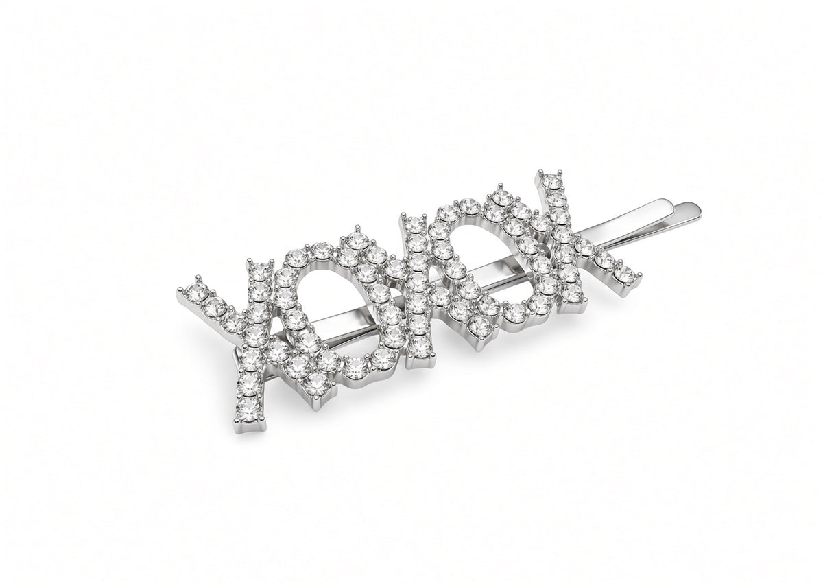 Ava - Barrettes à cheveux « Statement » incrustées de strass surdimensionnés, plaquées argent