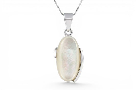 Diana - Sterling Silver pendant set with a Mother Of Pearl oval on a Sterling Silver Chain