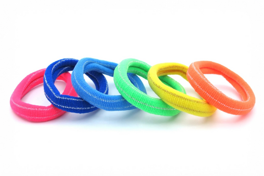 Erika - 6-Pak Thick Ponytailers in asst colors With Silver Lines