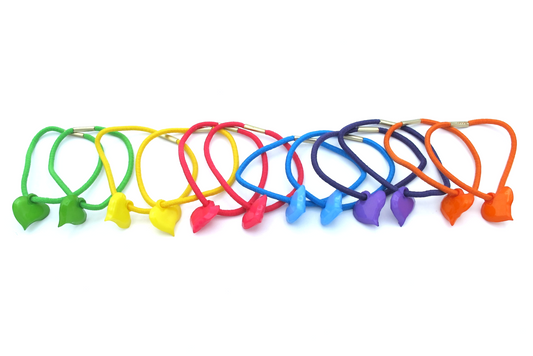 Estrella - 12-Pak Hair Elastics With Asst Color Drops: Hearts-Stars-Balks.