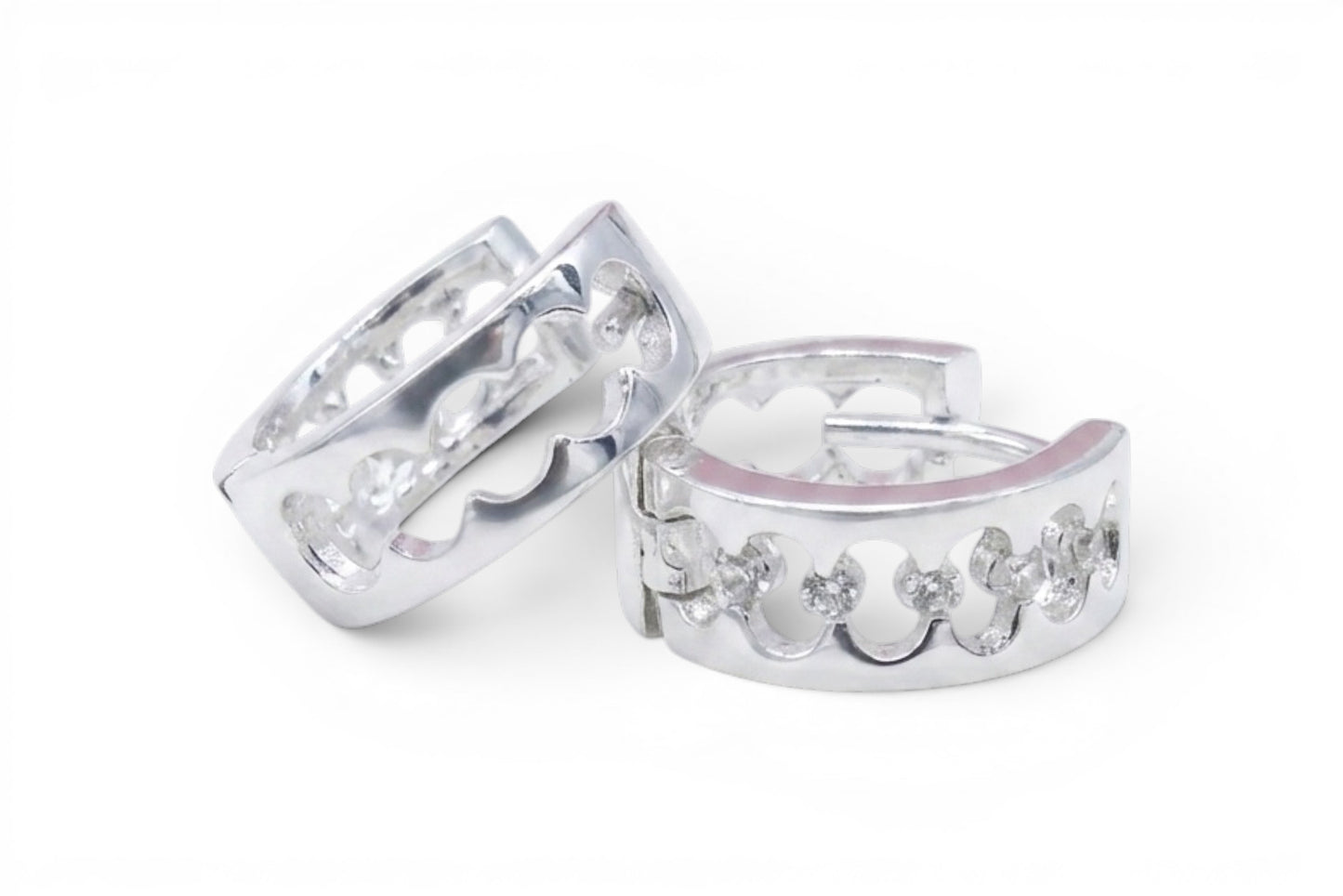 Giselle- Sterling Silver 15mm Huggie Earrings Set with 5 high quality CZ stones
