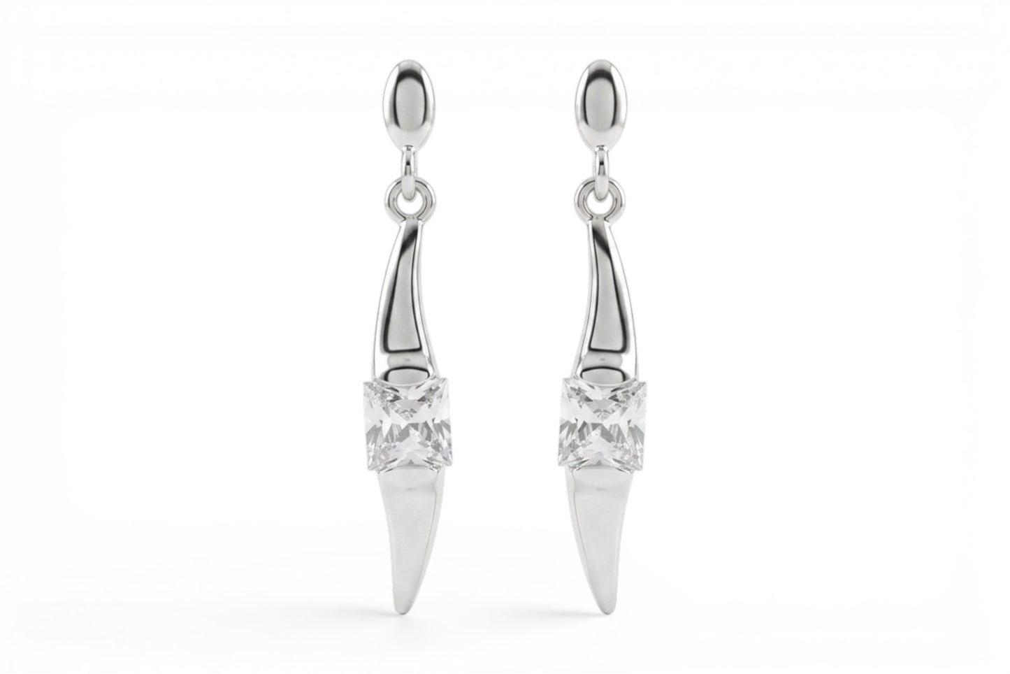 Gracie- Sterling Silver 40mm drop post earrings with Clear square CZ