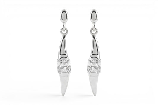 Gracie- Sterling Silver 40mm drop post earrings with Clear square CZ