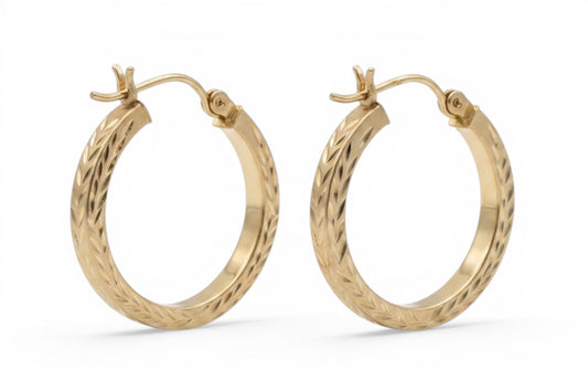 Layla- 14KT Yellow Gold 20mm Diamond Cut Square Tube hoop earrings