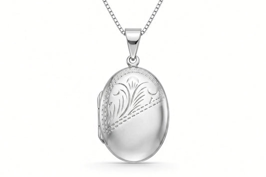 Mackenzie - Médaillon ovale partiellement gravé en argent sterling