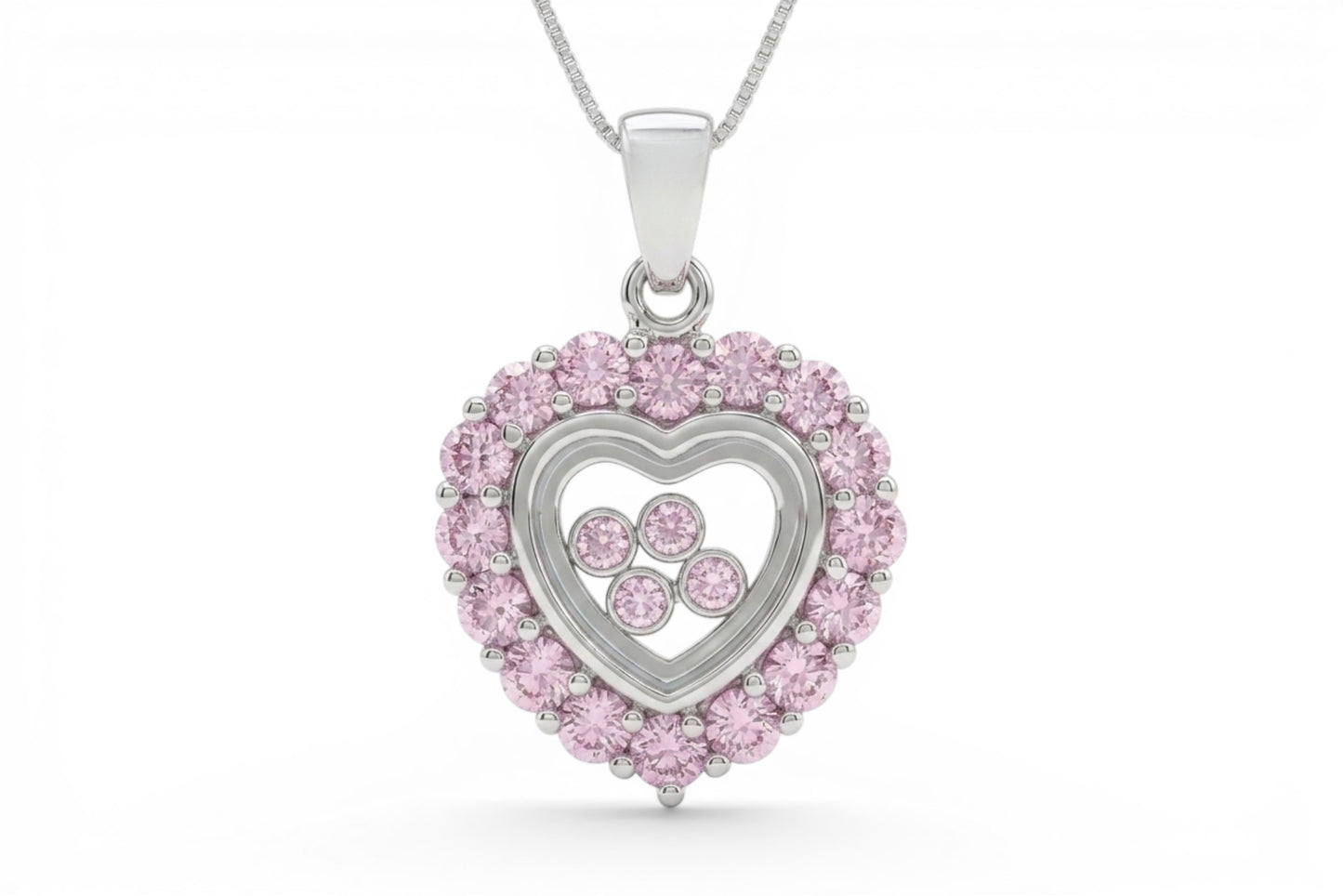 Madison - Pendentif en forme de cœur en argent sterling avec zircones cubiques flottants sur une chaîne en argent sterling