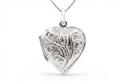 Melanie - Sterling Silver Embossed Locket on a Sterling Silver chain