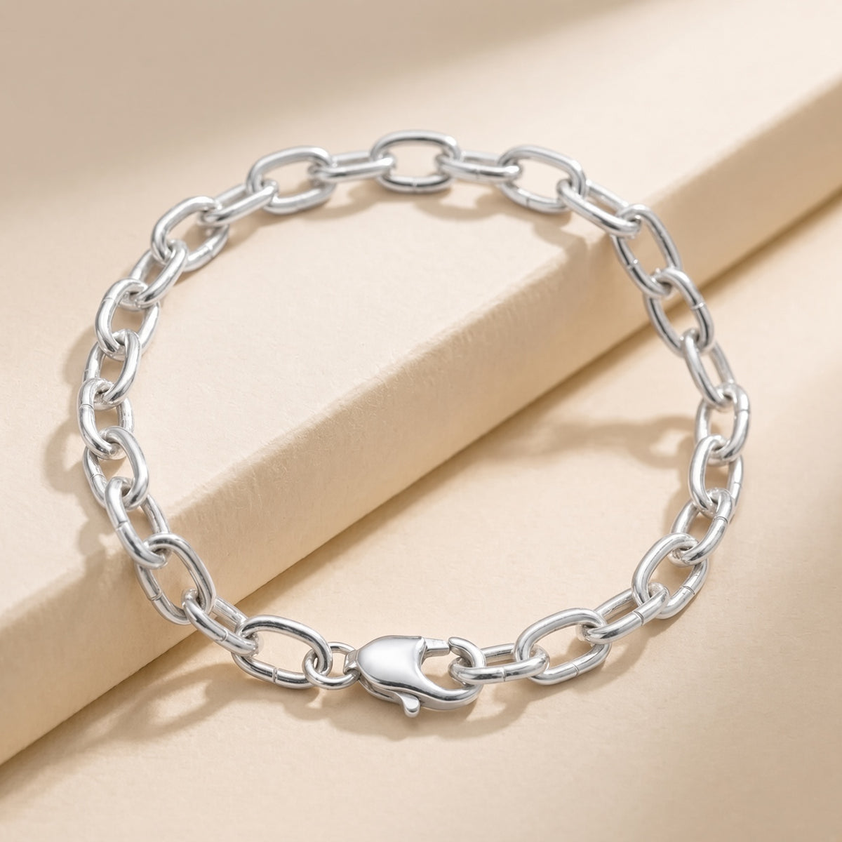 Neve - Sterling Silver .925 Solid Oval Rolo Belcher Chain Bracelet