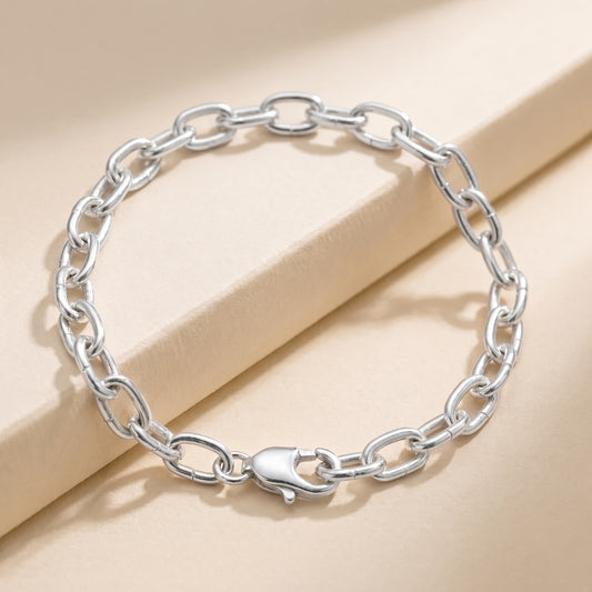 Neve - Sterling Silver .925 Solid Oval Rolo Belcher Chain Bracelet