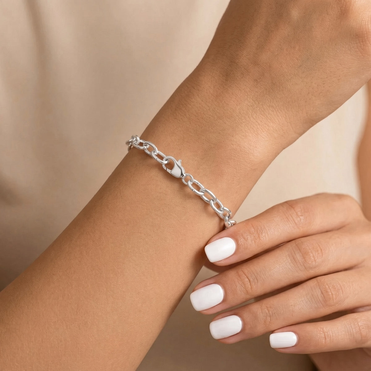 Neve - Sterling Silver .925 Solid Oval Rolo Belcher Chain Bracelet