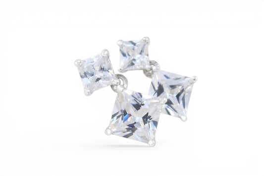 Nora- Sterling Silver drop earrings set with 5mm + 8mm high quality diamond shaped CZ stones