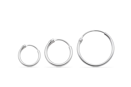 Paris - .925 Sterling Silver Sleeper Hoops, 1pc Of Each, 10mm-12mm-14mm (3pcs)