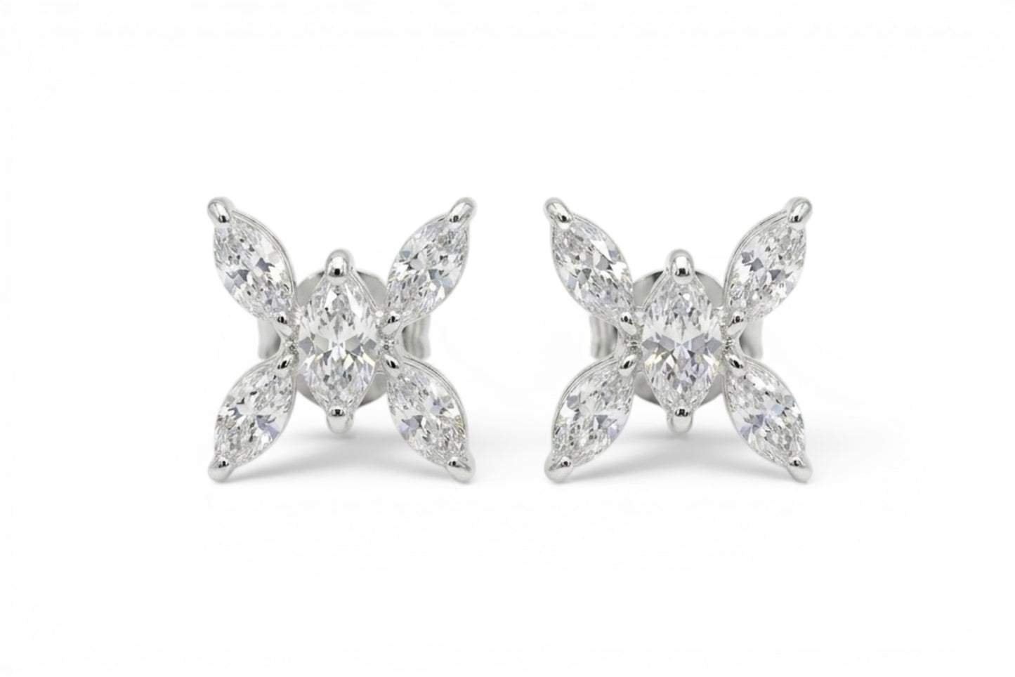 Penelope- Sterling Silver 10mm Petal Motif Stud earrings Set with 5 high quality Marquise CZ stones