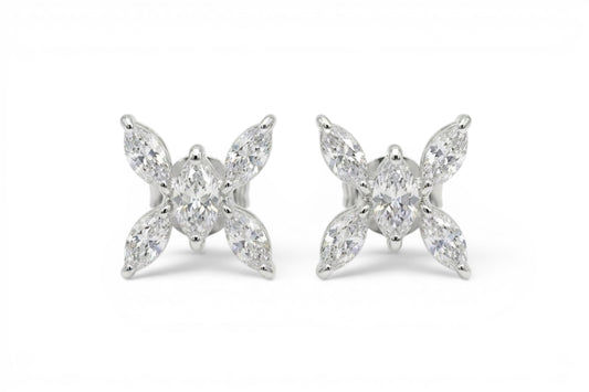Penelope- Sterling Silver 10mm Petal Motif Stud earrings Set with 5 high quality Marquise CZ stones