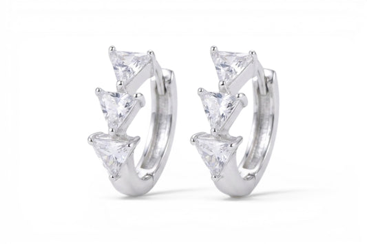 Zoe- Sterling Silver 15mm Huggie earrings set with 3 high quality triangular CZ stones