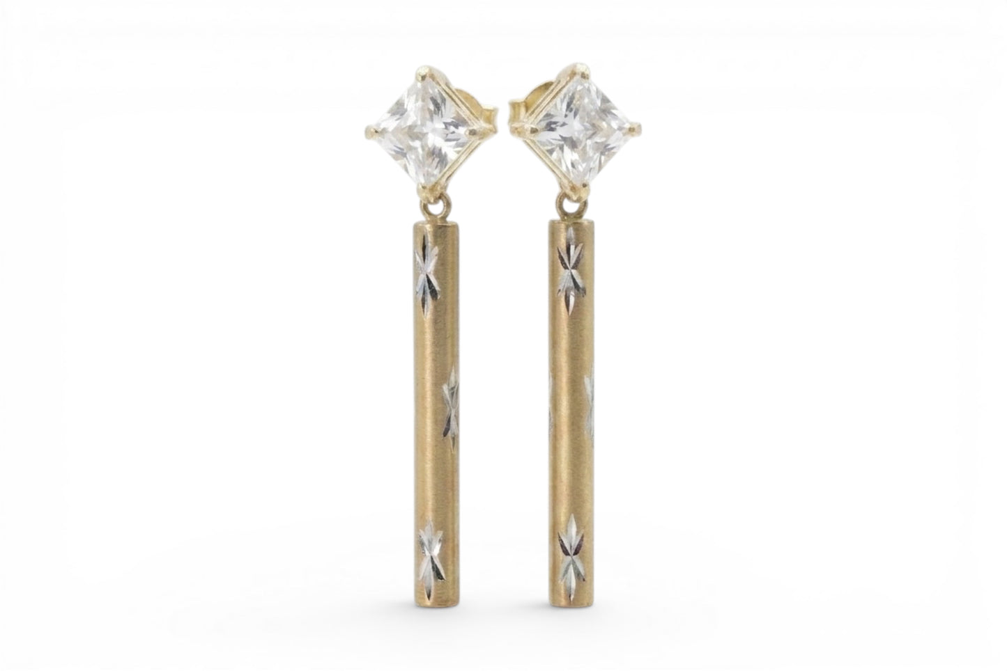 Cassia - 10KT Gold diamond cut Drop Bar earrings with high quality CZ’s