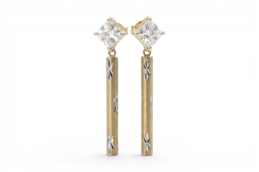 Cassia - 10KT Gold diamond cut Drop Bar earrings with high quality CZ’s