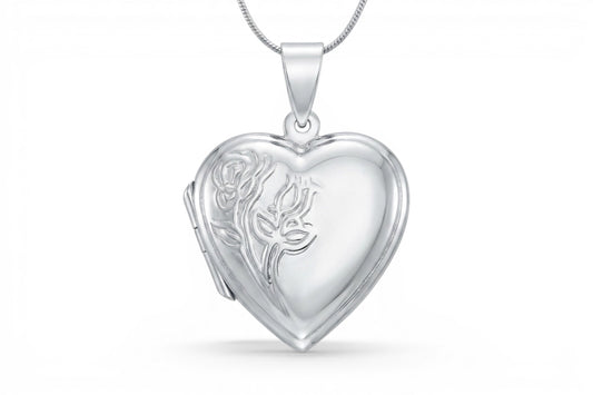 Daisy- Embossed Roses Sterling Silver Locket on a Sterling Silver chain