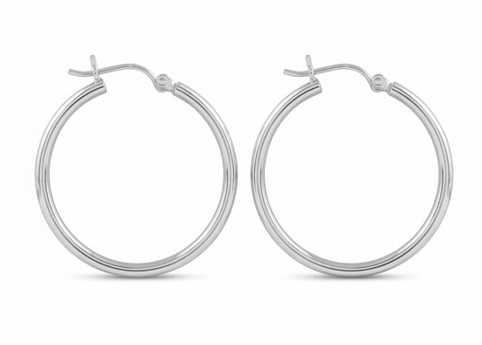 Grace- 10KT White Gold 28mm Tubular hoop earrings