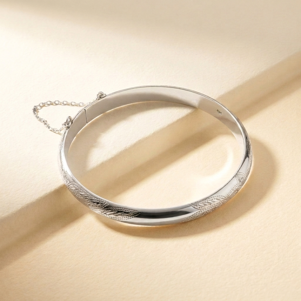 Klara - Sterling Silver .925 Vintage Etched Design Hinged Bangle - Brand New!