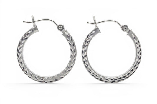 Lily- 14KT White Gold 20mm Diamond Cut Square Tube Hoop earrings