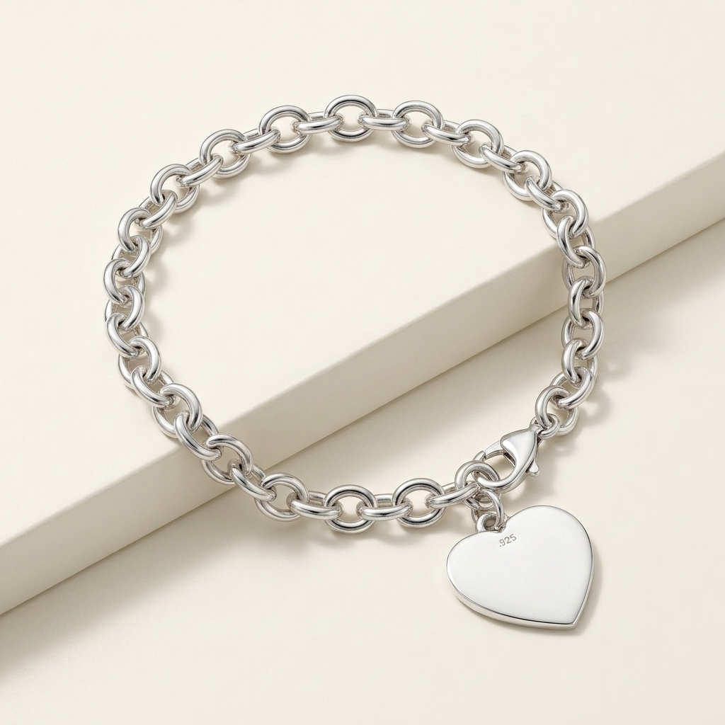 Lulu - Sterling Silver .925 Vintage Engraveable Heart On Cable Chain Bracelet - Brand New!