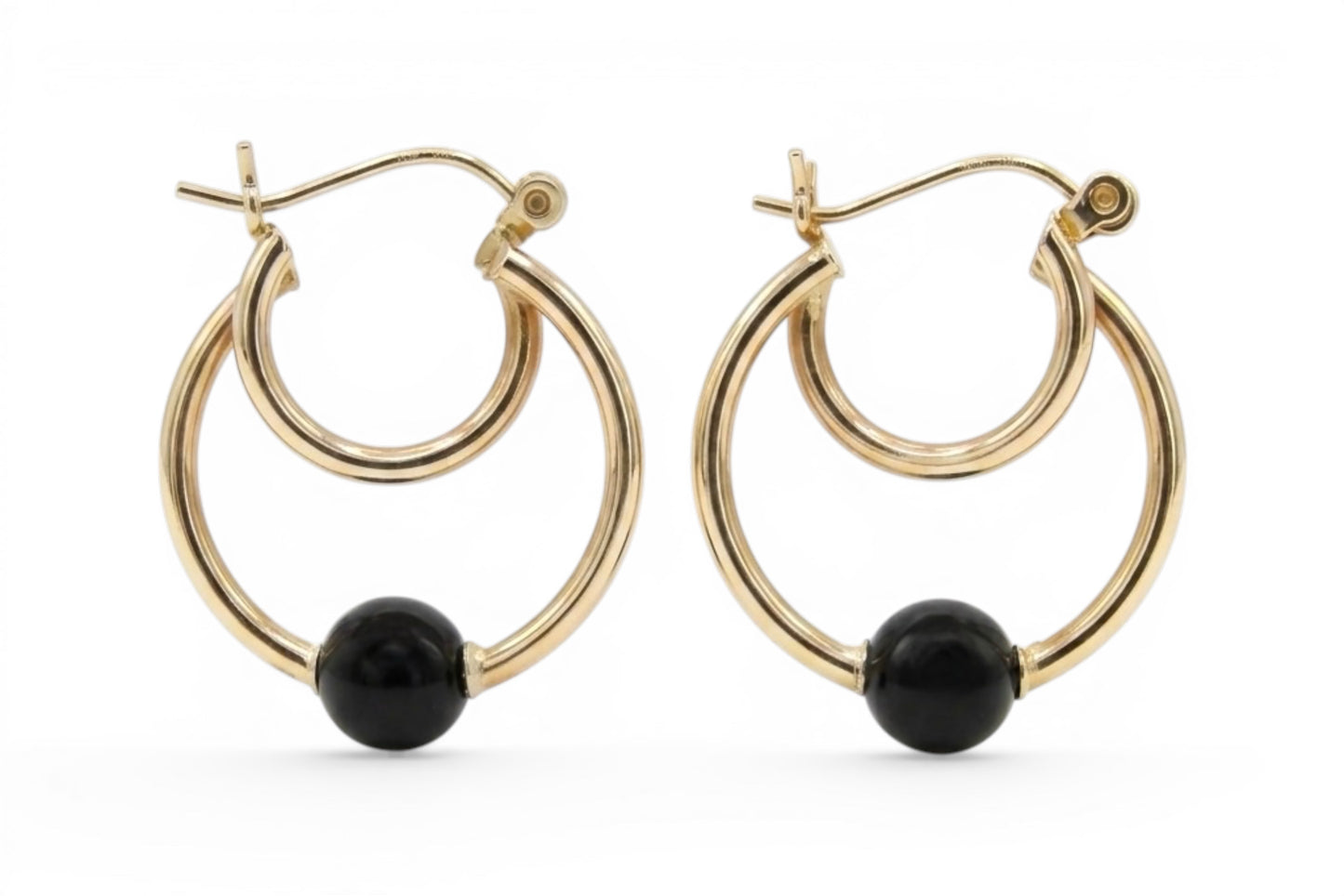 Luna- 10KT Gold Double Hoop 20mm Earring with Black Bead