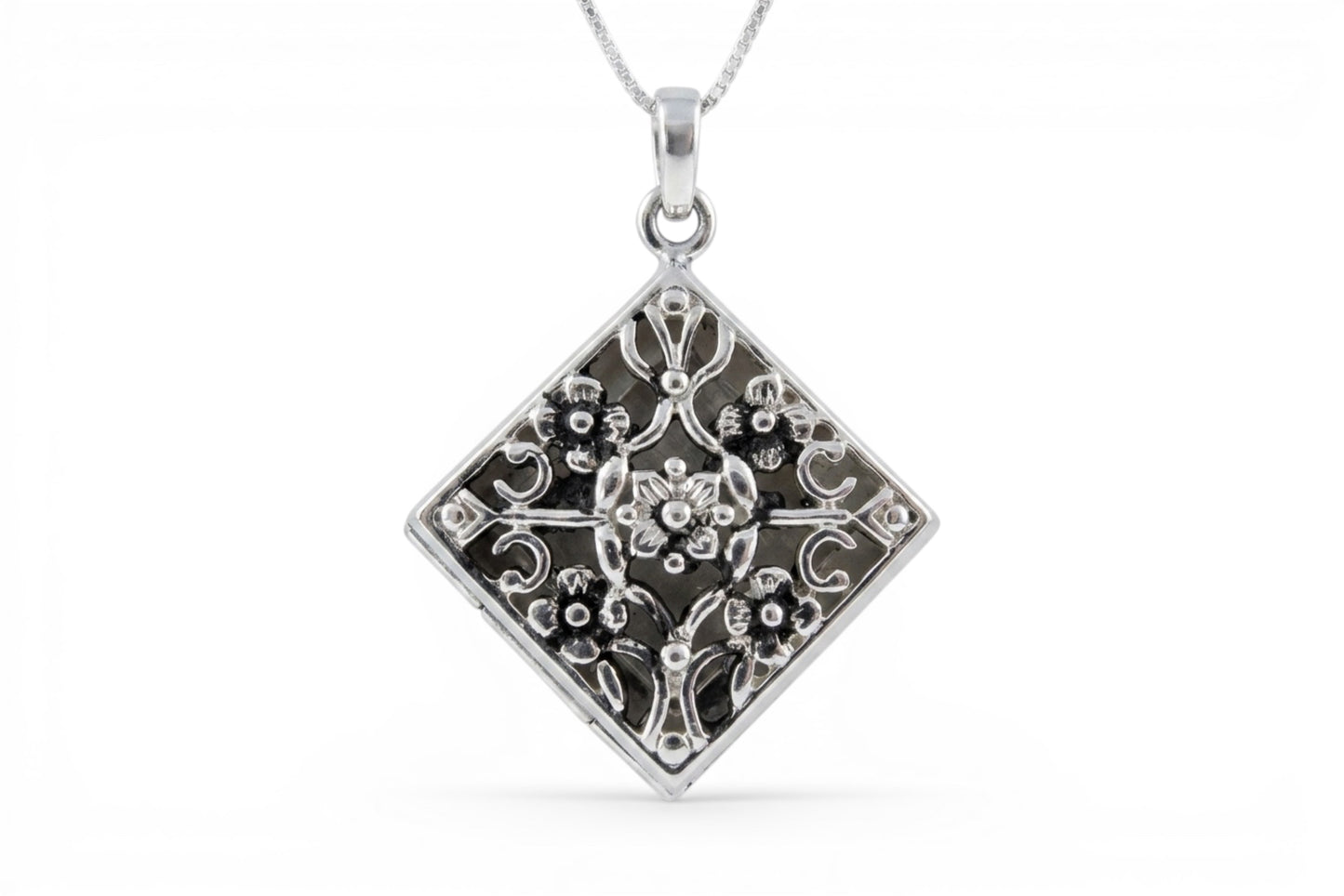 Lysandra- Filigree Oxidized Sterling Silver Locket on a Sterling Silver chain