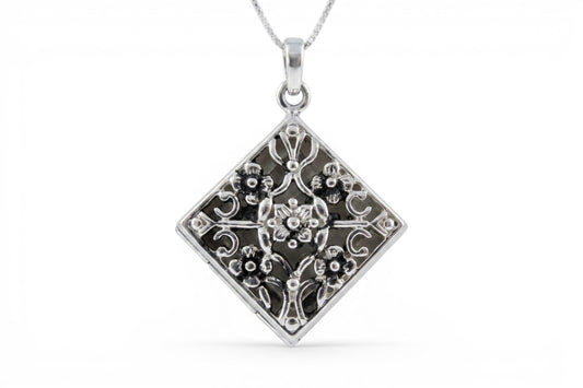 Lysandra- Filigree Oxidized Sterling Silver Locket on a Sterling Silver chain