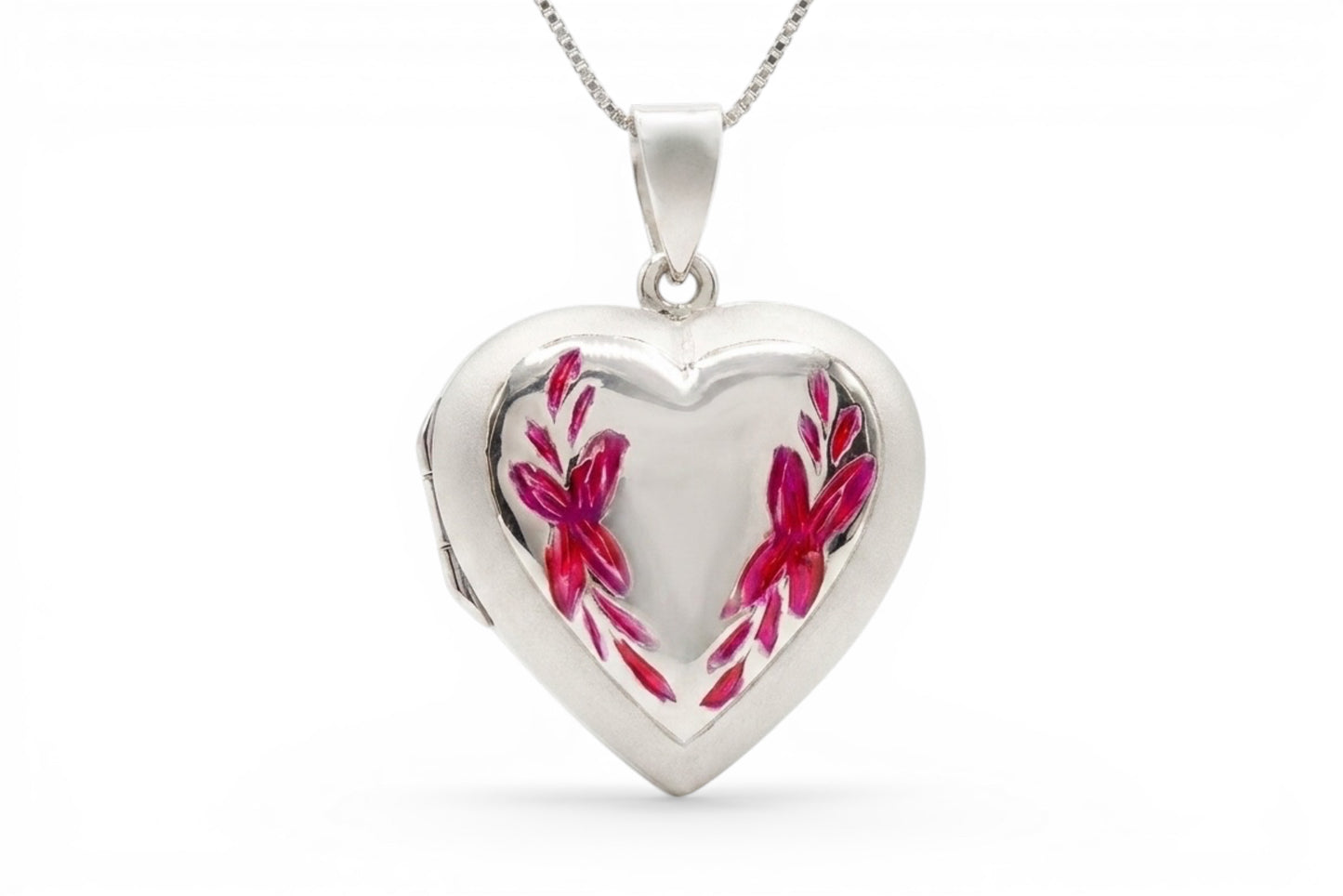 Maria - Sterling Silver Locket with engraved enamel motif on a Sterling Silver chain